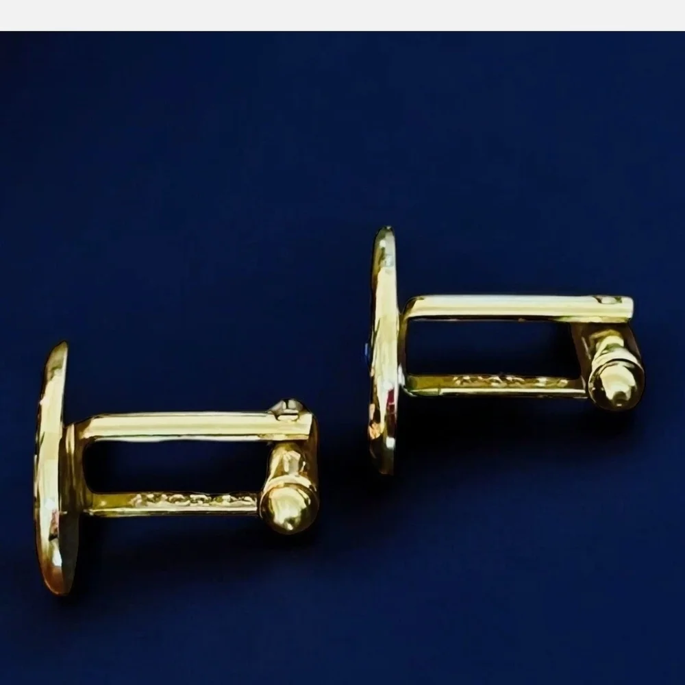 Mens Vintage Gold Tone Starburst Cufflinks with Blue Rhinestones